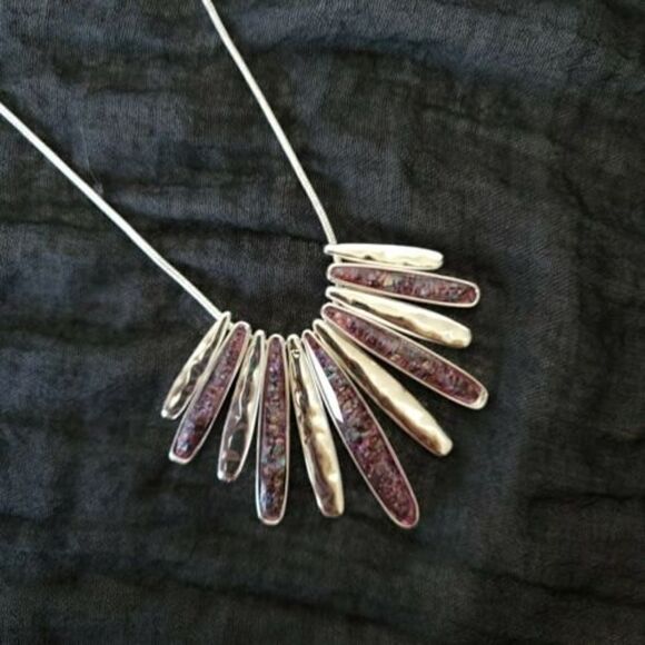 Dana Buchman Silver Amethyst Stone Necklace Silver Tone 21" - Picture 3 of 6